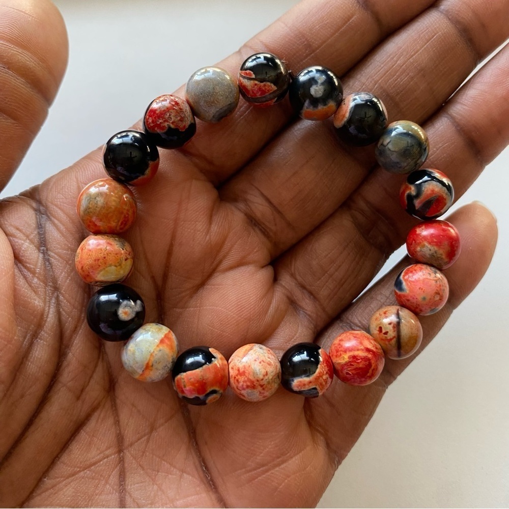 Orange Flame Agate 8mm Stretchy Bracelet - Picture 3 of 3